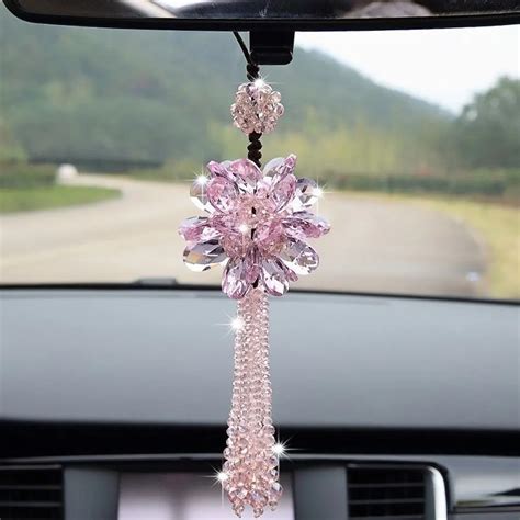 Adorno Colgante De Cristal Para Carro De Flores Espejo Retrovisor Para Coche Accesorios De