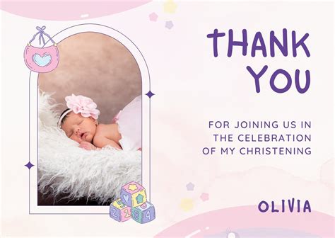 Free Printable Custom Christening Thank You Card Templates Canva