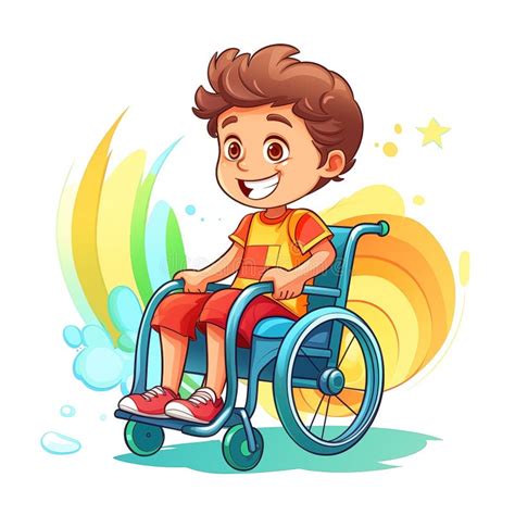 Enfant Handicapé Fauteuil Roulant Garçon Dirigé Dessin Animé Illustration Stock Illustration