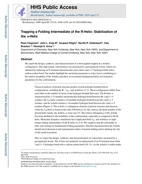 Pdf Trapping A Folding Intermediate Of The Helix Stabilization Of