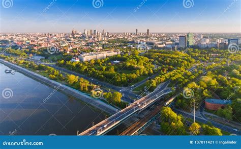 Warsaw City Drone Aerial View In Summer Sunset Stock Image Image Of