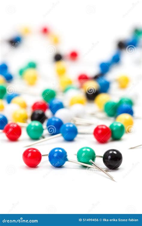 Colorful Push Pins on White Stock Photo - Image of needles, macro: 51499456 