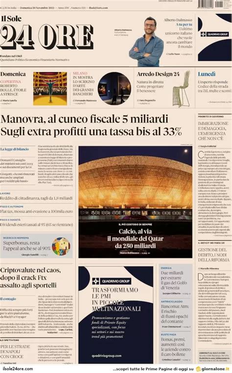 Prime Pagine Giornali Economici Novembre Criptovalute Nel Caos