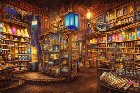 Intricate Detail Photo Realistic 8k Colorful Magic Shop Interior