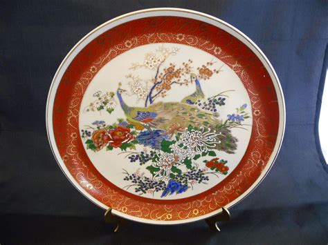 Satsuma Decorative Display Plate With Two Peacocks And Flowers By