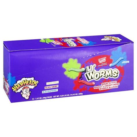 Warheads Lil Worms Gummi Candy Chews 1 41 Ounce Bag 12 Count Display Box