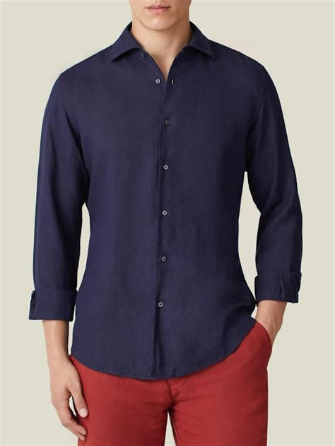 Midnight Blue Classic Linen Shirt Luca Faloni