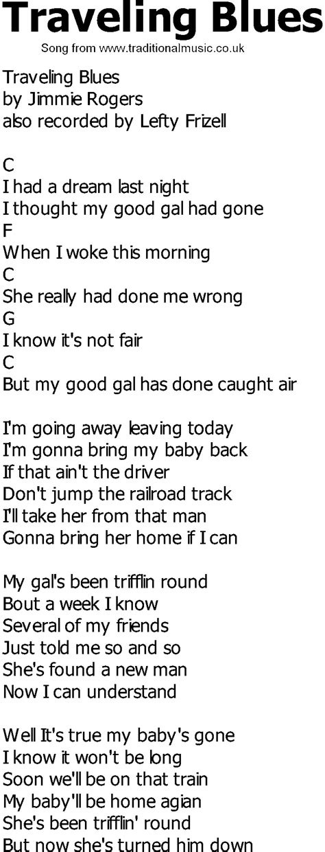 Old Country song lyrics with chords - Traveling Blues