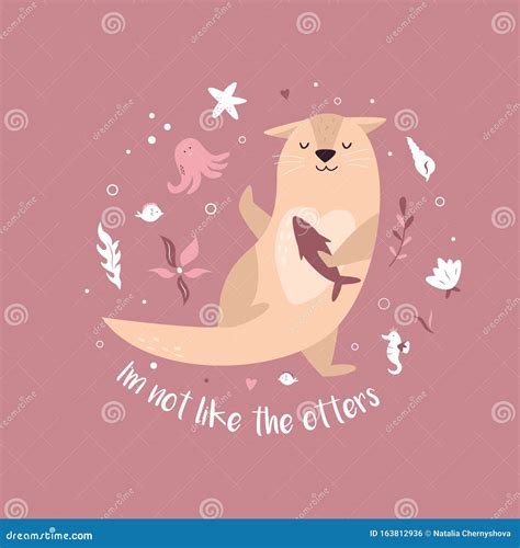 Funny Poster with Adorable Dancing Otter and Text Stock Vector ...