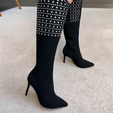 Bota Feminina Vicerinne Dot Cano Alto Bico Fino Salto Alto Preto