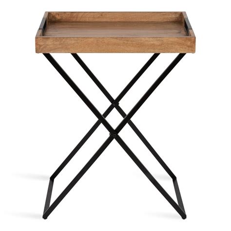 Everly Quinn Deronte Solid Wood Tray Top Cross Legs End Table Reviews