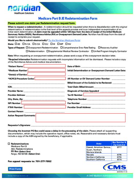 Fillable Online Medicare Part B JE Redetermination Form Fax Email Print