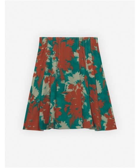 Knee Pleated Wrap Skirt In Bouquet Cameo Printed Crepe De Chine