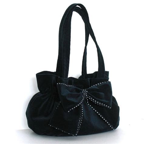 Large Bow Handbag Purse Handmade Velvet Bow Bag In Midnight