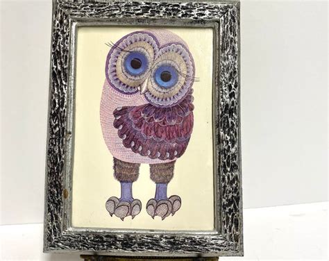 Vintage 1970s Glenn Heath Purple Hoot Owl Lithograph Print With In