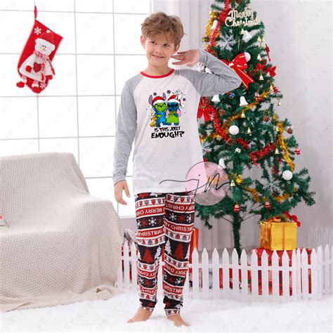 Stitch And Grinch In Costume Matching Pajamas With Dog - Family Christmas Pajamas By Jenny