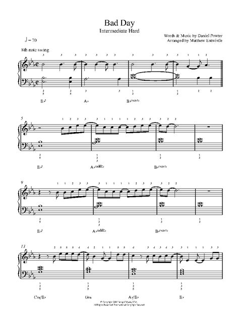 Bad Day by Daniel Powter Piano Sheet Music | Intermediate Level