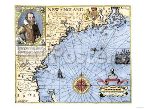 John Smith's Map of New England, with Inset Portrait, c.1620 Giclee ...