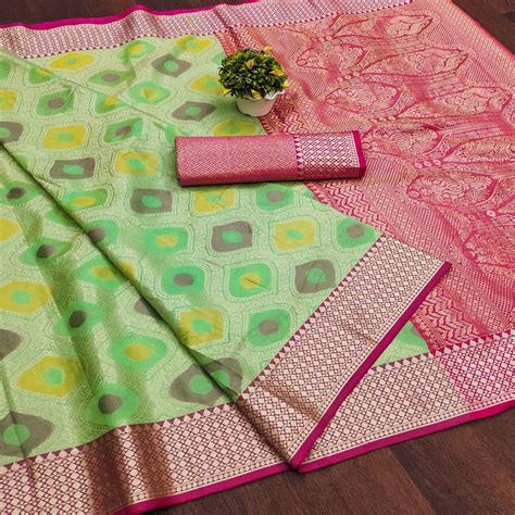 Parrot Green Woven Banarasi Silk Saree