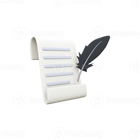 3d Render Copywriting Writing Icon 3d Render Document And Feather Pen