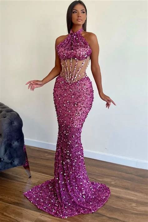 Bellasprom High Neck Sleeveless Evening Gown Mermaid Sequins Long In