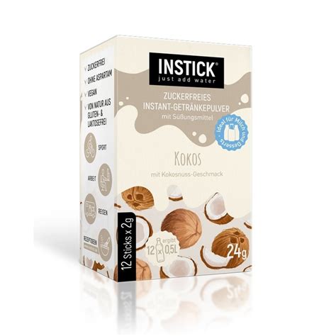 INSTICK Kokos zuckerfreies Instant Getränk Größe S 12 Sticks