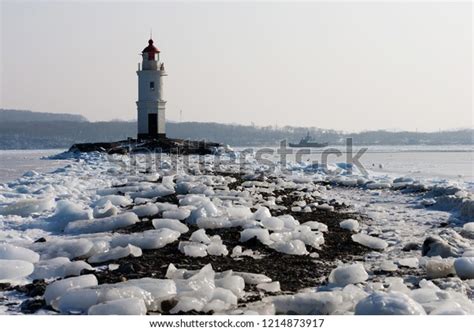 Aerial Winter View Tokarevskiy Lighthouse One Stock Photo