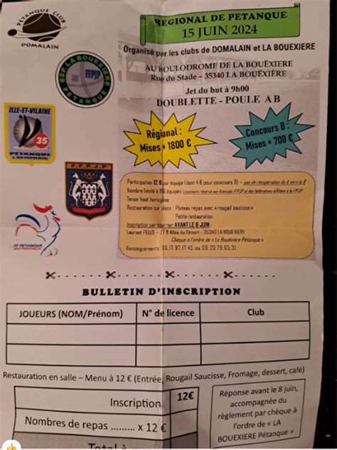 Concours de pétanque Officiel Régional La Bouëxière 15 juin 2024