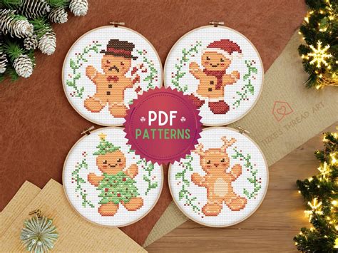 Cross Stitch PDF Pattern Set Tender Gingerbread Cookies For Christmas