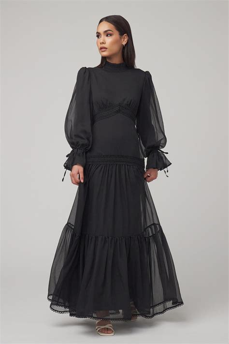 Loren Lace Chiffon Maxi Dress Black Zahraa The Label