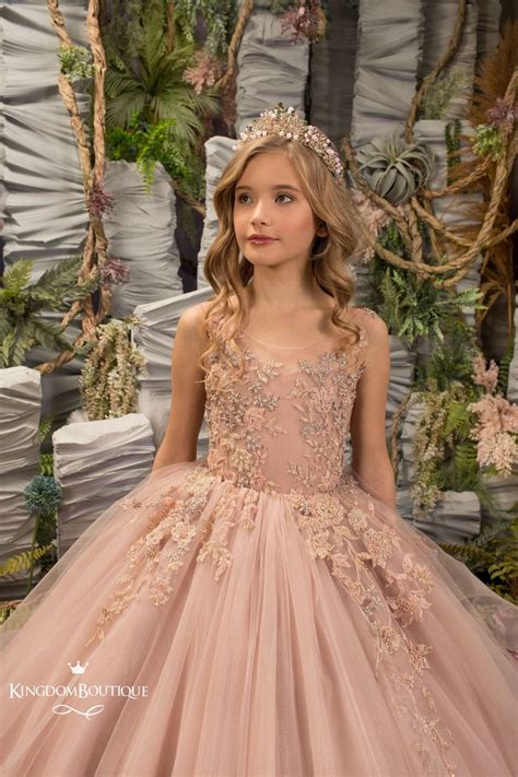 Blush Pink Gold Lace Tulle Formal Flower Girl Dress For Etsy Gold