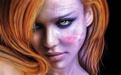 Face Illustration Digital Art Women Redhead Model Portrait