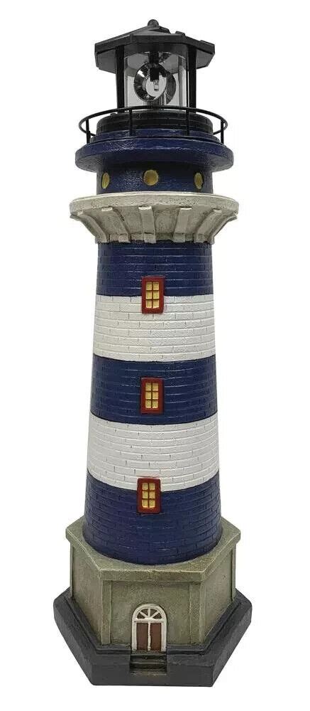 Blue White Solar Lighthouse Statue Rotating Led Light Outdoor