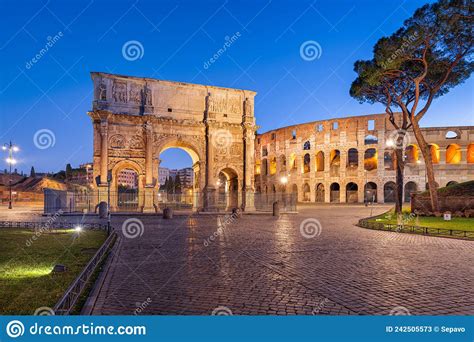 Rome Italy At The Arch Of Constantine And The Colosseum Stock Image