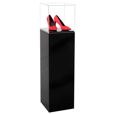 Gloss Black Laminate Pedestal Display Case With Acrylic Cover