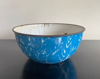 Vintage Agate Enamelware Blue And White Swirl Bowl Etsy