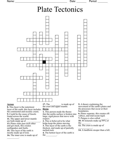 Earth S Layers Tectonic Plates Crossword WordMint