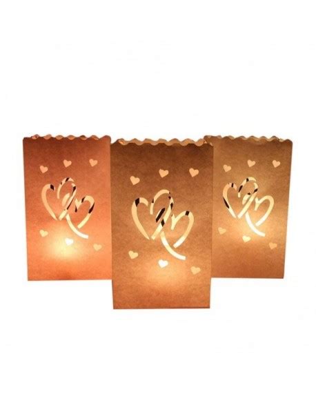 10 Pieces Double Heart Tea Light Holder Luminaria White Paper Lantern