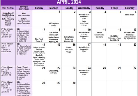 April 2024 Church Calendar Christ Lutheran Church LCMS