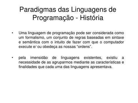 PPT Paradigmas das Linguagens de Programação História PowerPoint