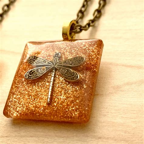 Dragonfly In Amber Resin Pendants Square Dragonfly In Amber