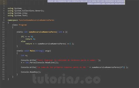 Recursividad Visualstudio C Suma Recursiva De Numeros Pares