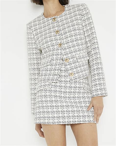 White Boucle Mini Skirt River Island