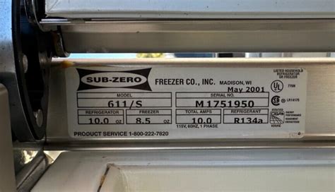 Sub Zero 611 S Refrigerator Freezer 30” Wide X 24” Deep Ebay