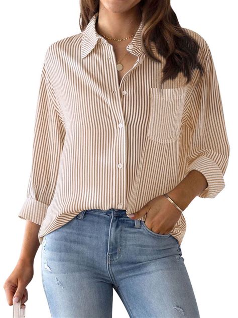 Nlife Women Striped Lapel Collar Long Sleeve Single Breasted Pocket