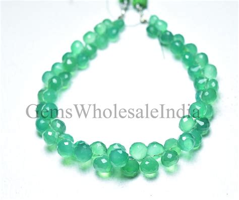 58 Pcs AAA Green Onyx Faceted Briolette Chalcedony Onion Briolette Bead