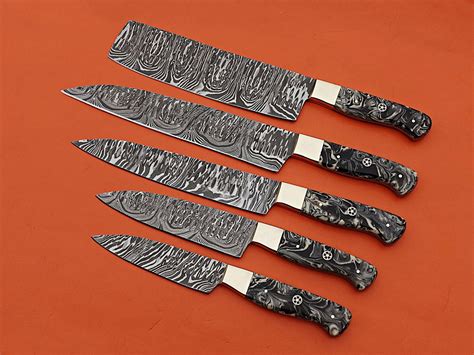 Handmade Damascus Chef Knife Set Of 5 Pcs With Multi Color Etsy