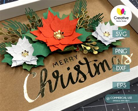 Paper Christmas Poinsettia SVG Cutting Template Creative Vector Studio