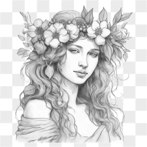 Descarga Dibujo En Blanco Y Negro De Una Mujer Con Flores Bocetos En