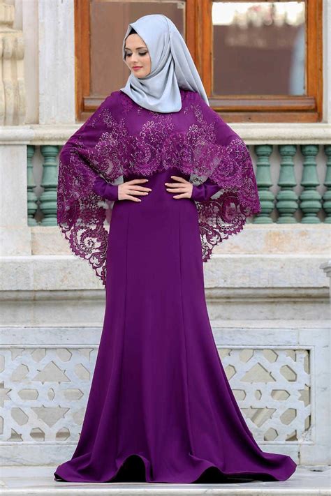 NEVA STYLE PURPLE HIJAB EVENING DRESS 43910MOR Elbise Elbiseler